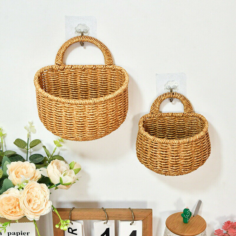 キッチン収納かご バスケット 収納ケース キッチン用品 吊り下げ 手編み 壁掛け 雑貨 整理 浅型ボックス おしゃれ 籠 ネギ 生姜 ニンニク用 部屋の模様替え 可愛い 小物入れ バスルーム