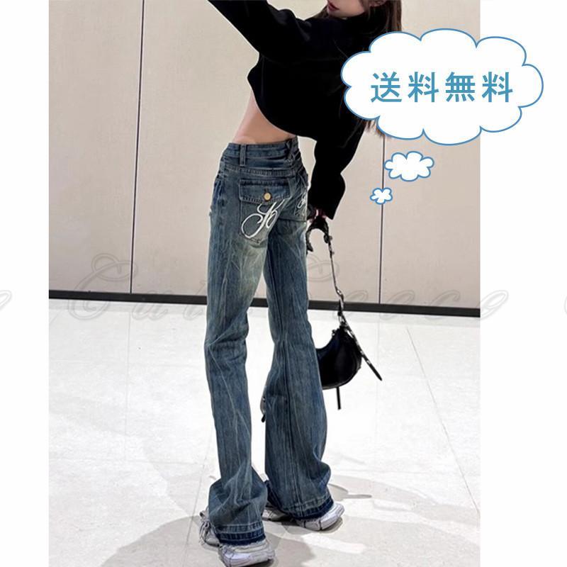 乐天商城 - フレアパンツ ベルボトム ブーツカット デニムパンツ スキニーパンツ スキニーデニム ジーンズ ボトムス レディース ローウェスト ロング丈 ビンテージ