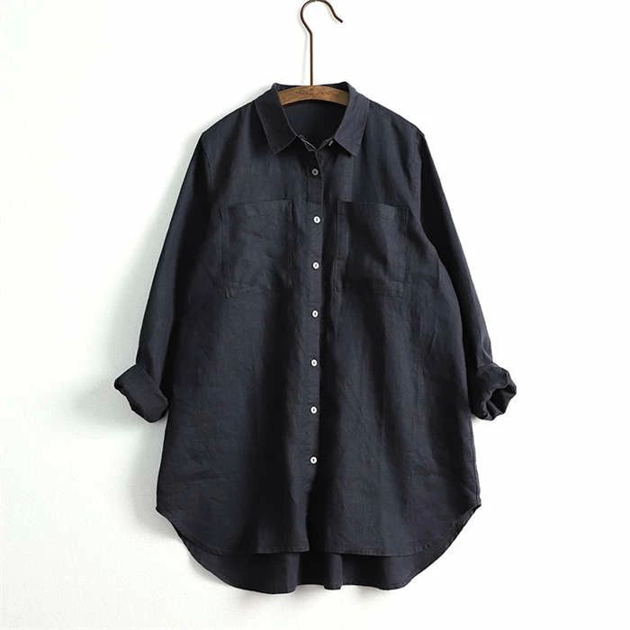 Show Case 楽天市場店のリネンシャツ 長袖 レディース 秋 麻100% ブラウス フレンチリネン シャツブラウス 無地 リネン トップス 体型 着痩せ ゆったり｜アングル3