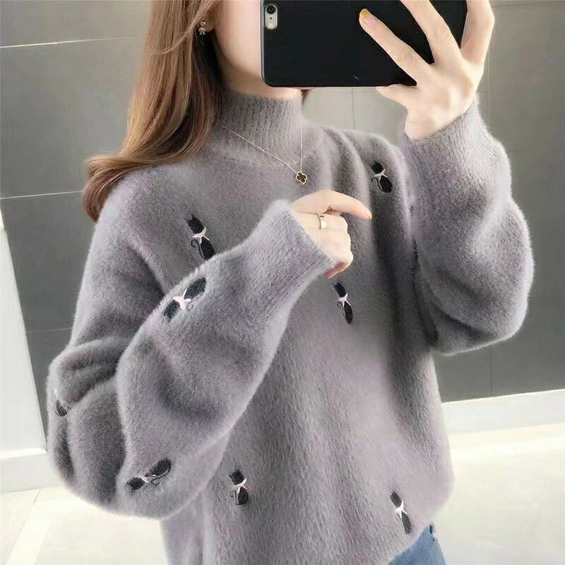 Rakuten - 厚め 厚い ゆったりニット 猫 レディースニットセーター レディースニット 柄物 ゆったり ニット レディース 秋冬