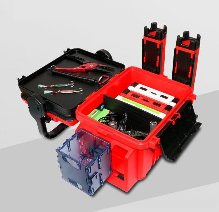 Show Case 楽天市場店のタックルボックス フィッシングボックス トラベルフィッシングケースボックス 大容量 約31.5×17.7×23cm 釣具釣り具 ボトルホルダーとロッドスタンドチューブ付き｜アングル2