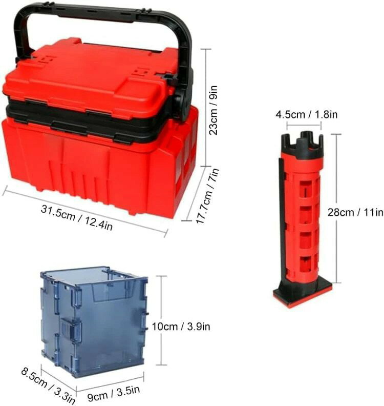 Show Case 楽天市場店のタックルボックス フィッシングボックス トラベルフィッシングケースボックス 大容量 約31.5×17.7×23cm 釣具釣り具 ボトルホルダーとロッドスタンドチューブ付き｜アングル3