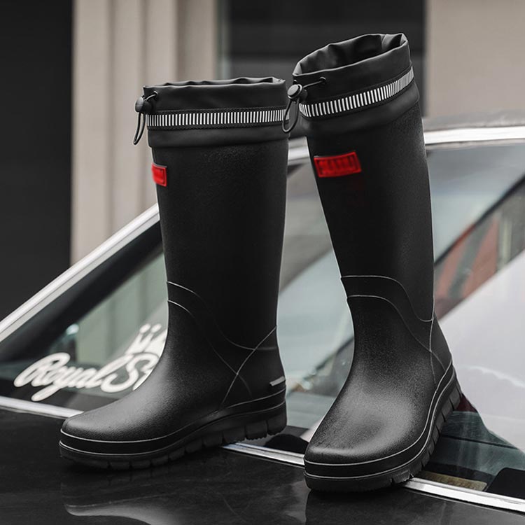 Show Case 楽天市場店のドローコード付き シンプル 雨靴 レインブーツ 防水 農作業用 長靴 滑り止め ワークブーツ 作業靴 洗車 メンズ ガーデニング 釣り アイボリー ブラック アウトドア｜アングル2