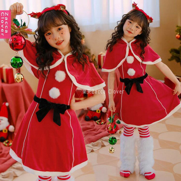 サンタ コスチューム キッズ 女の子 可愛い ポンチョ ワンピース サンタクロース 衣装 子供 子ども サ..