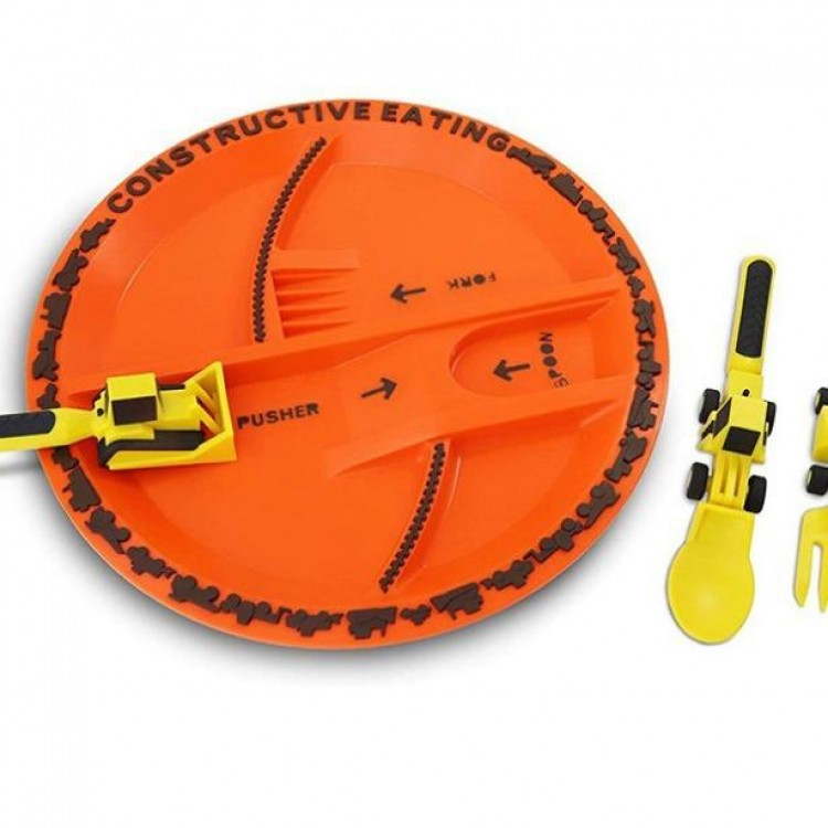 キッズ食器 子供用 工事車両デザイン 食事プレート カトラリーセット ブルドーザー ショベルカー フォ..