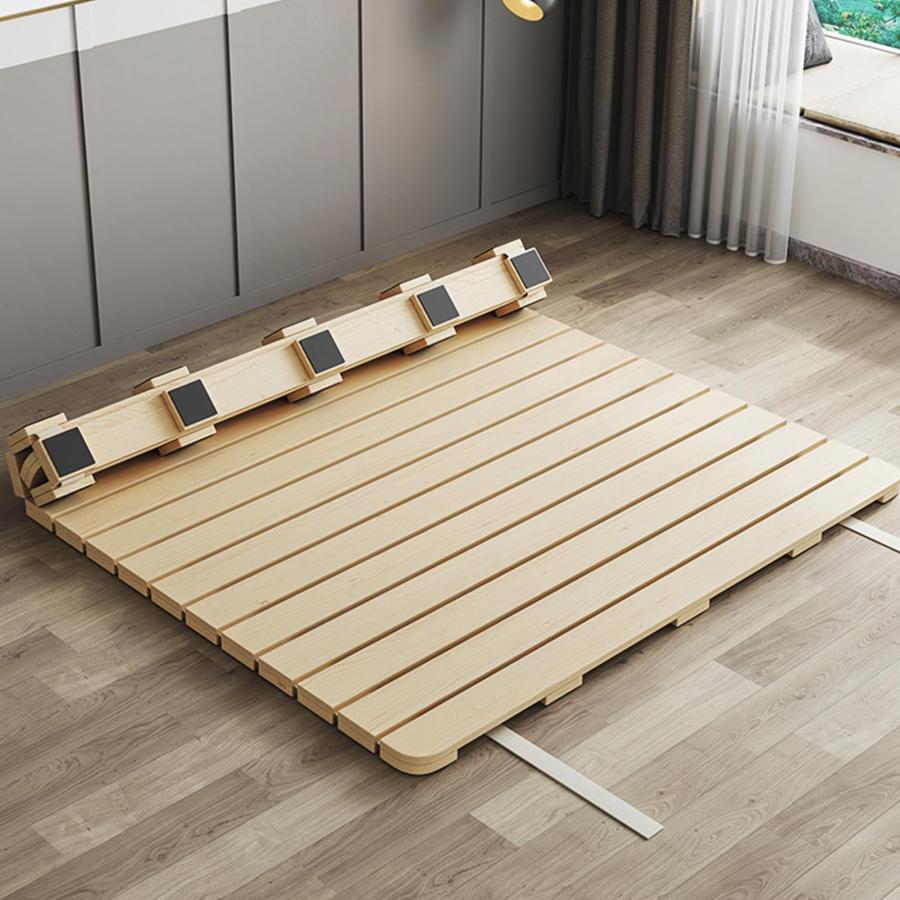 すのこ ベッド シングル 頑丈 天然木 折りたたみベッド ロール式 ベッドフレーム すのこ厚3.2cm 通気性 滑り止め付き すのこマット軽量 コンパクト 収納 組み立