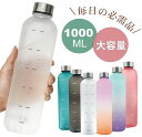 ウォーターボトル 1000ml 水筒 1リットル 軽量 タイムマーカー付き ミント モチベーション測定 時間と量付き BPAフリーのつや消しプラスチック ねじ込み式の蓋 ジム、透明 プラスチック耐冷耐熱 携帯便利 漏れ防止 水筒1l スポーツ、旅行、フィットネス、仕事用