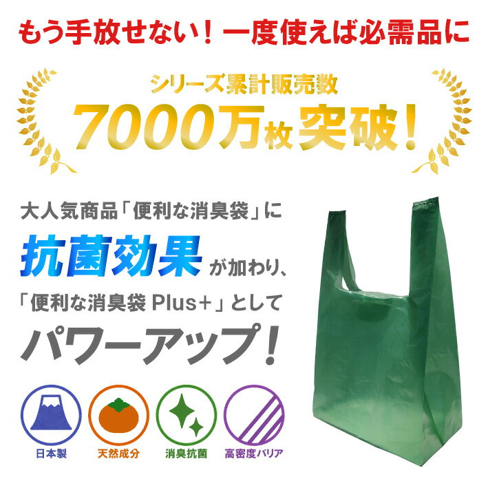 消臭袋 抗菌 ゴミ袋 Plus＋ 10L 80枚組 レジ袋 ポリ袋 柿渋 生ゴミ おむつ 犬 猫 ペット におい ニオイ 臭い 軽減 消臭 袋 日本製 国産 送料無料