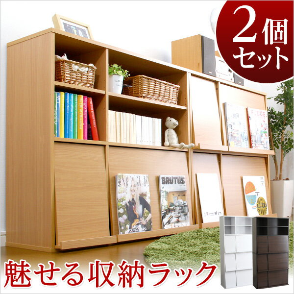 魅せて隠す収納！ディスプレイラック2個セット（本棚・リビング収納）