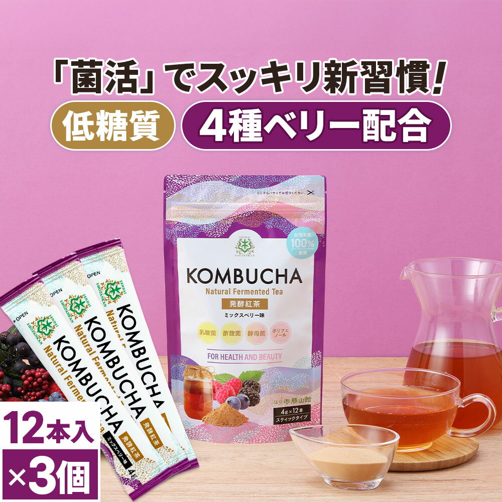 コンブチャ 粉末 ミックスベリー (4g×12包)×3個 kombucha | 仙台勝山館 | 紅茶キノコ クレンズ teazen 香料・着色料・保存料・甘味料 不使用 酵素 酵素ドリンク ファスティング 腸 菌活 善玉菌 乳酸菌 酵母 ダイエット 個包装 ミックスベリー