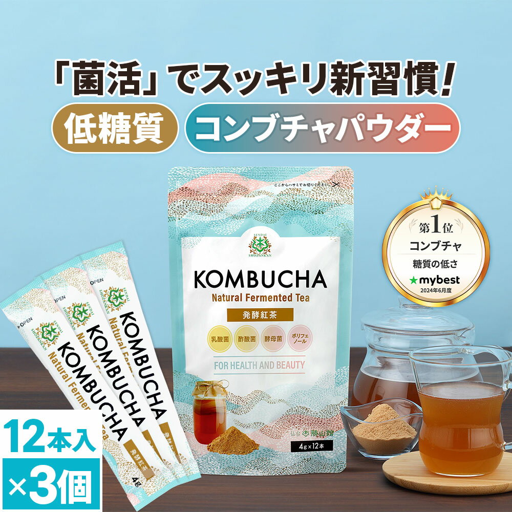 コンブチャ 無添加粉末 スティック (4g×12包)×3個 天然発酵紅茶 【送料無料】 仙台勝山館 | 無添加 粉末 紅茶キノコ 酵素 腸 善玉菌 プロバイオティクス 乳酸菌 酵母 粉 パウダー 個包装 持ち運び kombucha