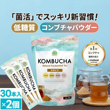 コンブチャ 無添加粉末 スティック (4g×30包)×2個 天然発酵紅茶 【送料無料】 仙台勝山館 | 無添加 粉末 紅茶キノコ 酵素 酵素ドリンク 腸 善玉菌 プロバイオティクス 乳酸菌 酵母 粉 パウダー 個包装 持ち運び kombucha