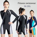 【P10倍ポイント】 競泳水着 レディース フィットネス水着 長袖 フィットネス 水着 ハーフスパッツ ワンピース パッド付き 女性 練習用 プール スイミング 体型カバー ファスナー スイムウェア 女の子 スポーツ 水陸両用 ブラック ブルー UVカット おしゃれ M L XL 2XL(4)
