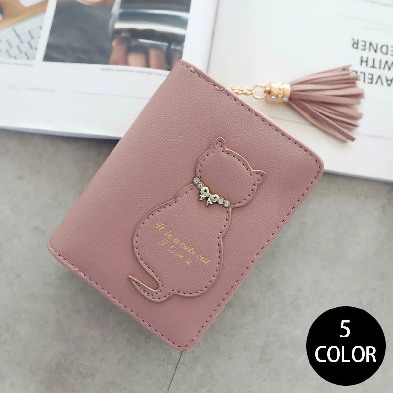 【3点15%offクーポン配布中！ 財布 二つ折り カード入れ レディース ファッション雑貨 ファッション小物 小銭入れ スナップボタン 無地 猫 ネコ 定期入れ コンパクト タッセル おしゃれ 可愛い カラバリ豊富 多機能 小さい