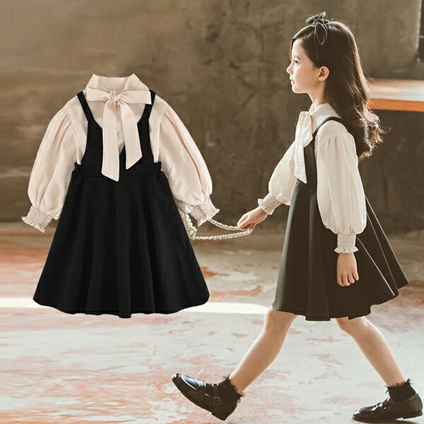 入学式 入園式 スーツ 女の子 卒業式 卒園式 セットアップ 子供 ジャンパースカート シャツ 蝶結び サロペットスカート ウエストマーク エレガント 子供服 フレアワンピース 上下セット フォーマル スカートセット リボン 120