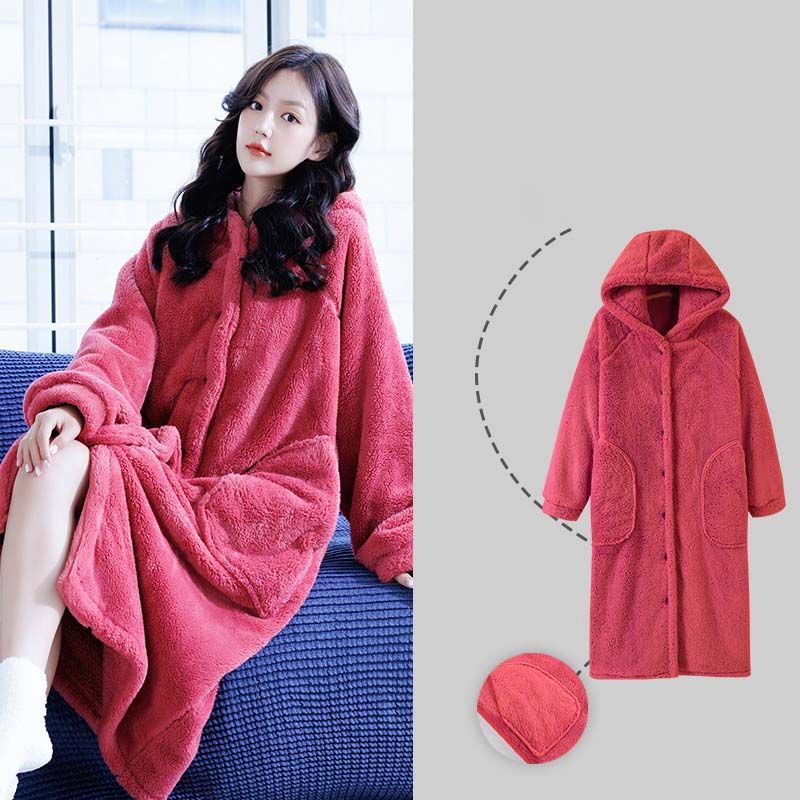 可愛い フード付き 洗える 一人暮らし 冬用 ルームウェア 毛布 レディース 前開き ガウンケット 着る ..
