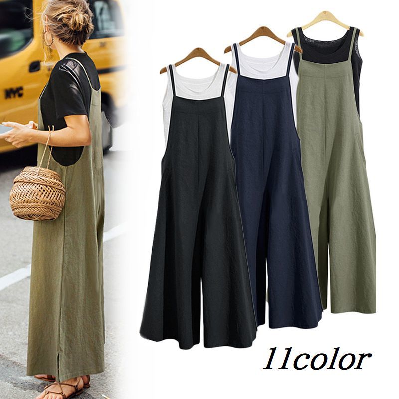 【全商品期間限定10％OFF】 サロペット オールインワン オーバーオール レディース 女性 ロングパンツ ワイドパンツ ロング つなぎ ゆったり カジュル 無地 シンプル おしゃれ ポケット 大人 重ね着 レイヤード くすみ 黒 紺 ベージュ