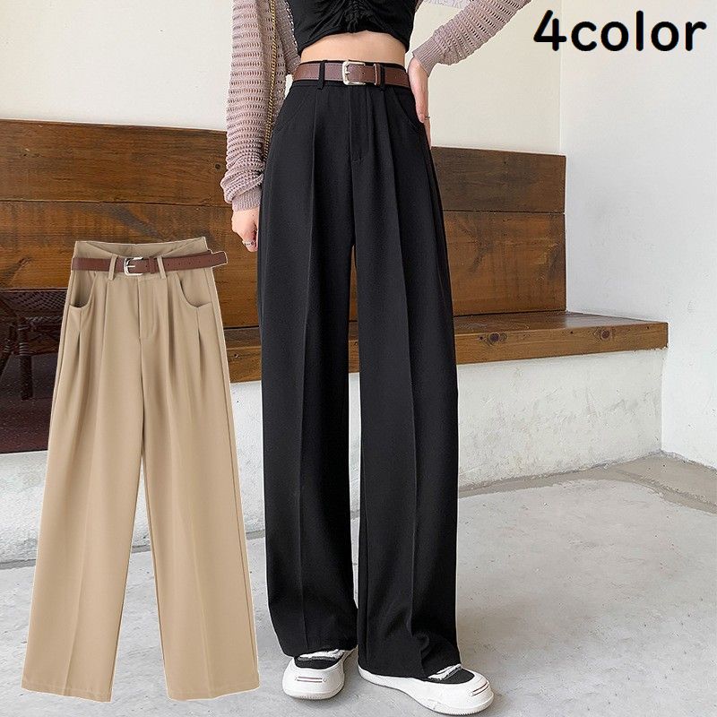 【P10倍+最大2,000円OFFクーポン配布】 ワイドパンツ ロングパンツ レディース スラックス ゆったり 体型カバー ストレート ハイウエスト 無地 シンプル カジュアル
