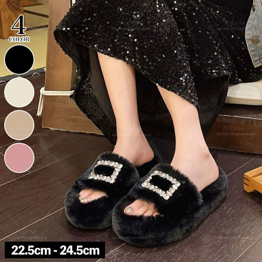 【3点15%offクーポン配布中! ファー サンダル レディース 秋冬 ルームスリッパ おしゃれ ふわふわ 大人 かわいい フェミニン きれいめ ぺたんこ 大人...