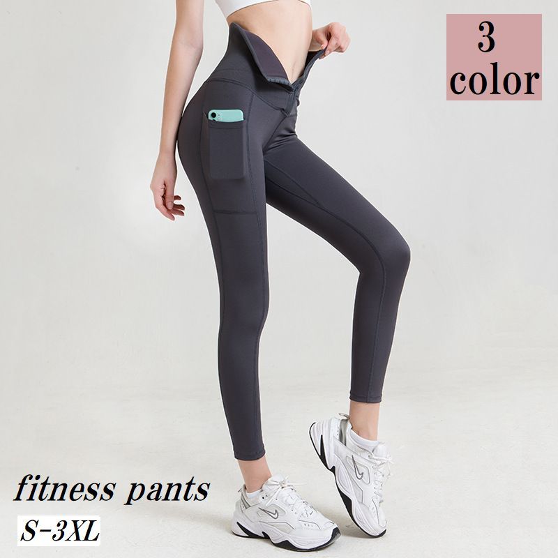 【3点15%offクーポン配布中！ フィットネスパンツ スポーツタイツ レディース 女性 大きいサイズ スポーツウェア スポーツレギンス ボトムス ポケット付き 無地 シンプル ハイウエスト ジム ランニング ジョギング ヨガ ピラティス エクササイズ