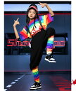 【P10倍+最大2,000円OFFクーポン配布】サロペット キッズ 虹色 子供服 ダンス衣装 レインボー パンツ 半袖 長袖 女の子 男の子 ガールズ ダンスウェア 応援団 演出 団体服 幼稚園 保育園 可愛い カッコイイ おしゃれ レッスン ダンスウェア hiphop 発表会 110-180