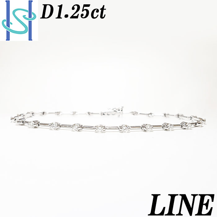 ★2/6 ライン ダイヤモンド ブレスレット 1.25ct K18 ホワイトゴールド ステーション LINE | ジュエリー 宝石 レディース 18WG ダイア ダイヤ 誕生日 バースデー 記念日 贈り物 プレゼント ギフト【中古】【SH71498】