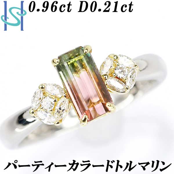 ★1/10 パーティカラードトルマリン リング 0.96ct ダイヤモンド 0.21ct プラチナ Pt900 K18 イエローゴールド ウォーターメロントルマリン バイカラートルマリン | 18金 K18YG かわいい 華やか【中古】【SH85497】のサムネイル