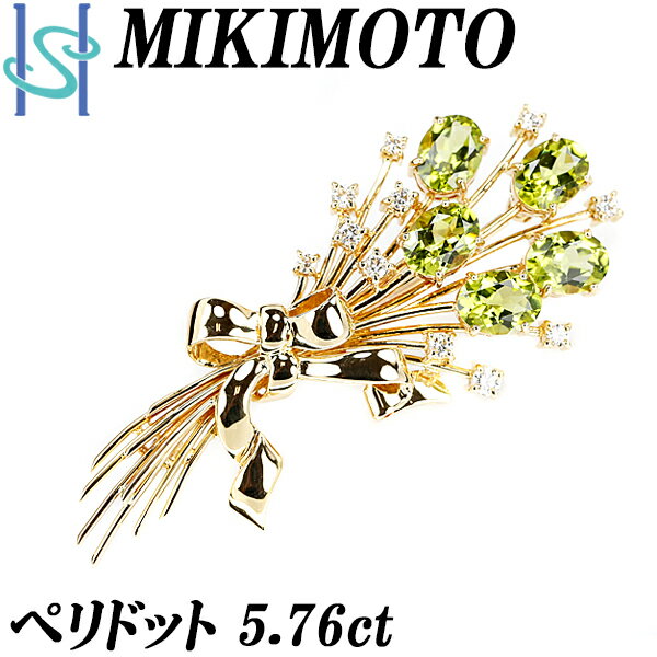 【4/4～10マラソン 最大3万円クーポン+全品ポイント5倍】ミキモト ペリドット ブローチ 5.76ct ダイヤモンド K18YG 花 フラワー 植物 ボタニカル 花束 ブーケ リボン ブランド MIKIMOTO | 18金 ダイアモンド 上品 エレガント かわいい おしゃれ【中古】【SH105733】のサムネイル