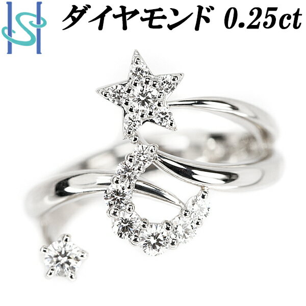 ★9/5 楽天スーパーSALE【最大33%OFF&全品5倍&最大2万円クーポン】ダイヤモンド ピンキーリング 0.25ct Pt900 星 三日月 ムーン スター 天体 透かし 3連風 | ダイアモンド デイリーユース シンプル かわいい おしゃれ【中古】【SH97381】