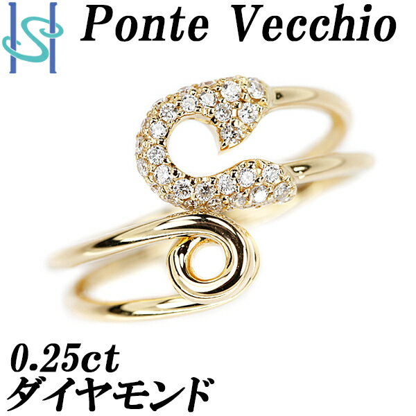 リニューアルセールポンテヴェキオ ダイヤモンド リング 0.25ct K18YG 安全ピン オープンリング ブランド Ponte Vecchio | 18金 ダイアモンド デイリーユース シンプル かわいい カジュアル モチーフ おしゃれ