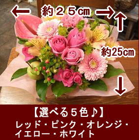 あす楽 バラの生花アレンジメント 選べる5色 送料無料 誕生日 プレゼント 母 祖母 女性 父 ギフト 花 フラワーアレンジメント 退職祝い 男性 お見舞い お誕生日 還暦祝い お花 結婚記念日 妻 両親 お祝い フラワーギフト 即日発送【花屋】画像配信