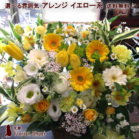 イエロー系 フラワーアレンジメント【フラワーギフト お誕生日 プレゼント お見舞い 快気祝い 楽屋花 お祝い 花 開店祝い 開業 祝い 開院祝い 歓迎 送迎 送別会 退職祝い 定年 父 男性 プレゼント 贈り物 祖父 長寿祝い 御祝い 定年祝い 昇進祝い 上司 お花】【花屋】のサムネイル
