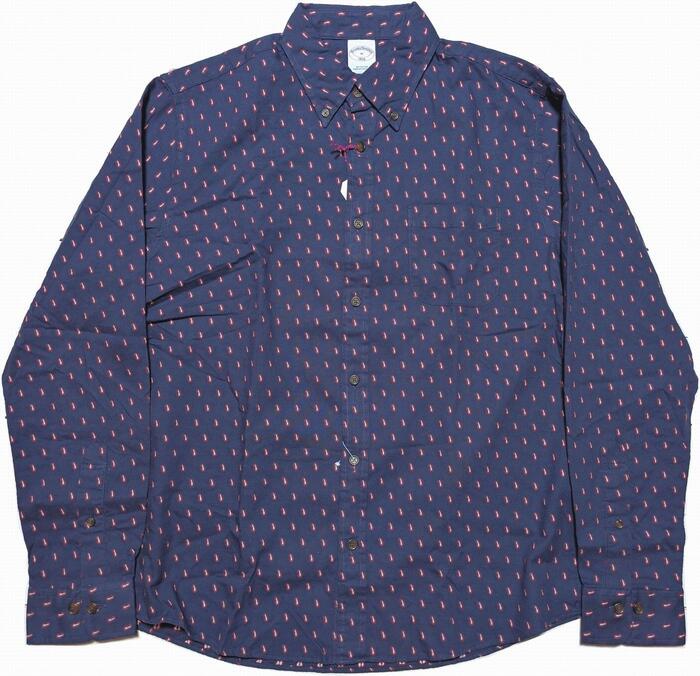 ブルックスブラザーズ 長袖 ボタンダウンシャツ 織り 総柄 ネイビー メンズ Brooks Brothers SHIRTS 049