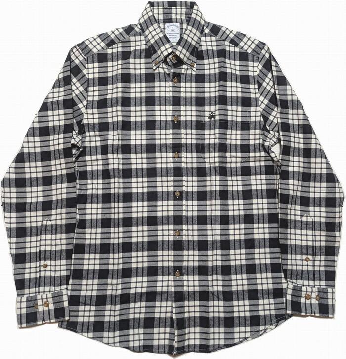 ブルックスブラザーズ 長袖 ワンポイント ボタンダウンシャツ ライトフランネル チェック ブラック ホワイト メンズ Brooks Brothers SHIRTS 013