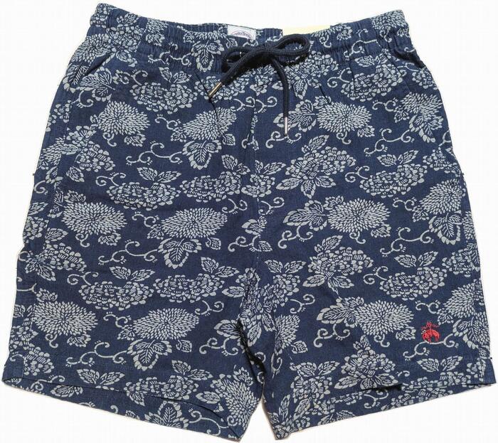 ブルックスブラザーズ 麻混 コットン プリント イージー ショートパンツ リネン ブルー メンズ Brooks Brothers SHORT PANTS 032