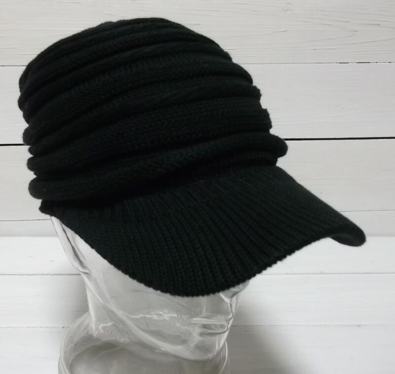 ツバ付き ニットキャップ 黒ブラック KNIT CAP 008