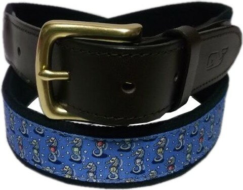 ヴィニヤードヴァインズ アメリカ製 本革レザー×キャンバスベルト ブルー メンズ vineyard vines BELT MADE IN USA 014