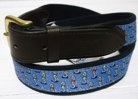 ヴィニヤードヴァインズ アメリカ製 本革レザー×キャンバスベルト ブルー メンズ vineyard vines BELT MADE IN USA 014