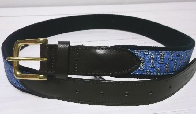 ヴィニヤードヴァインズ アメリカ製 本革レザー×キャンバスベルト ブルー メンズ vineyard vines BELT MADE IN USA 014