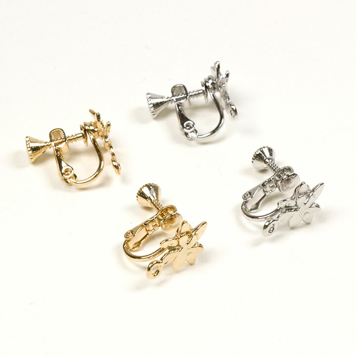 乐天商城 - イヤリング金具 フラワー 1ペア ゴールド・シルバー | アクセサリー金具 イヤリング 金具 パーツ 花 イヤリング金具 アクセサリー