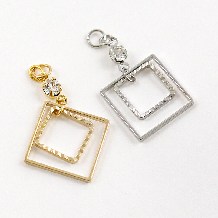 【在庫限り】CraftCafe 下がりパーツ 四角大小 約30mm 1ヶ パーツ 四角 大 小 下がりパーツ ぶら下がりパーツ アクセサリー 30mm イヤーアクセサリー ネックレス 手作り 手芸