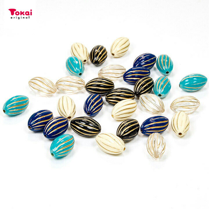 【在庫限り】ヴィンテージアクリル ナツメ 15×9mm 6ヶ | ヴィンテージ風 ビンテージ風 年代物風 アンティーク ビーズ パーツ 材料 素材 ゴールドライン なつめ ストライプ