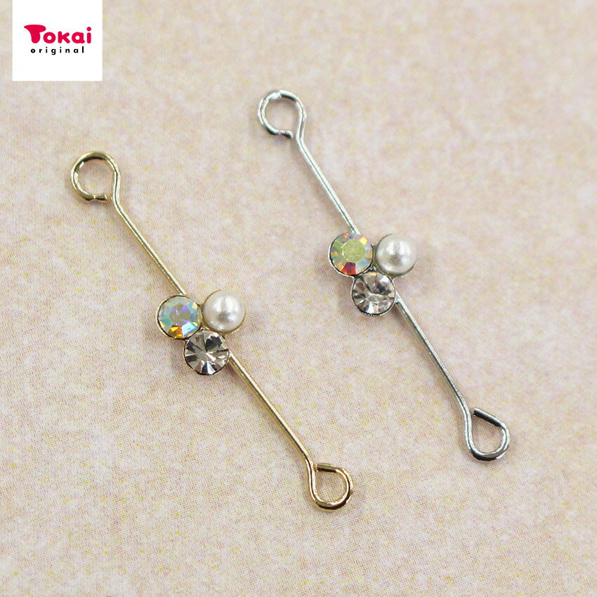 ダブル9ピン パール付 約25mm 2ヶ入 | ビーズ 金具 パーツ ピン アクセサリー金具 副資材 手芸 材料 ハンドメイド 手作り 石付き 飾り付き