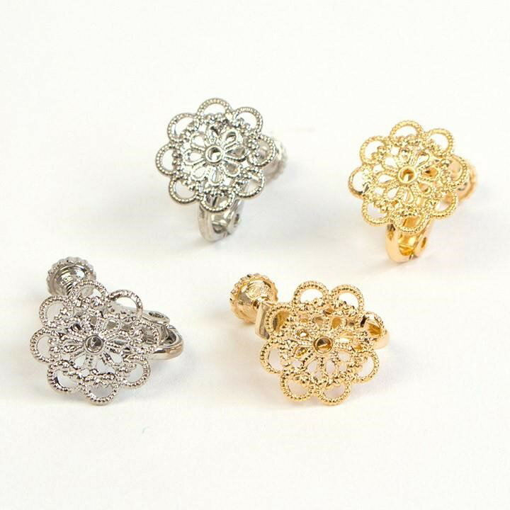 【在庫限り】スカシパーツ付き イヤリング金具 円12mm(カンなし) | アクセサリー金具 スカシパーツ付き イヤリング金具 手作り パーツ