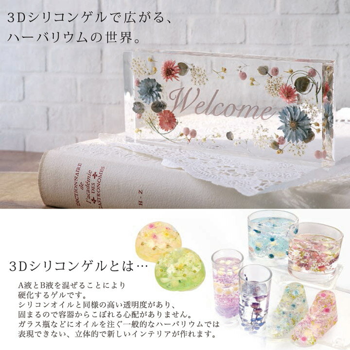 固まるハーバリウム ハードニング 3D シリコンゲル 1000ml （A液・B液 各500ml） エルベール | シリコンゲル ハードタイプ AG-4607 シリコーン 樹脂 硬化性 2液 2液性 ゲル ハーバリウム 二液