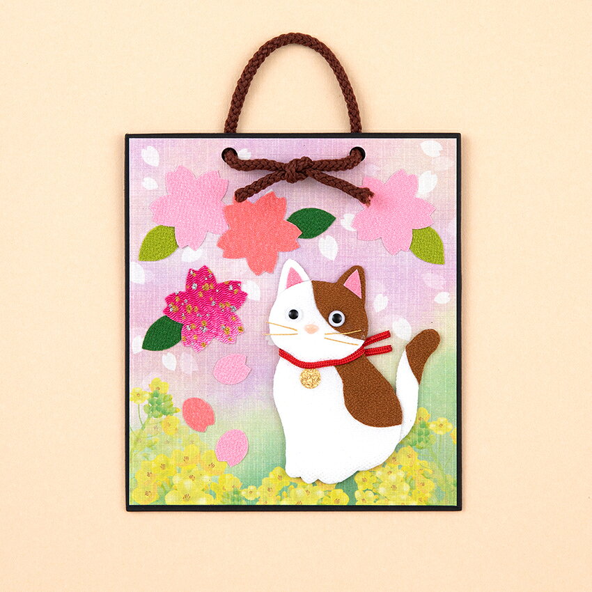 手芸キット ほっこり動物の押し絵かべ飾り 春セット（ねこ・うさぎ・いぬ） ちりめん押絵キット shugale-10101304 手芸材料の通信販売 シュゲール サンプル画像2