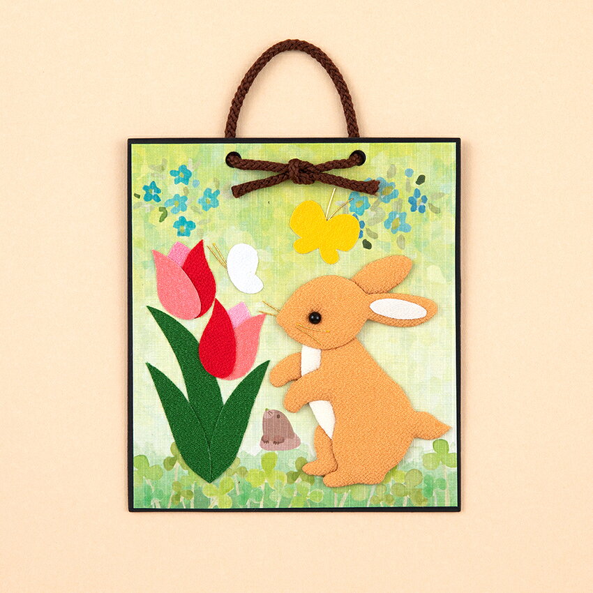 手芸キット ほっこり動物の押し絵かべ飾り 春セット（ねこ・うさぎ・いぬ） ちりめん押絵キット shugale-10101304 手芸材料の通信販売 シュゲール サンプル画像3