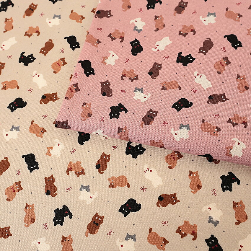ちびプリ cute cat シーチング 50cm単位 | 切売り 切り売り 生地 布 布地 コットン100％ かわいい ねこ ネコ 猫 薄手 薄地 おしゃれ 小柄 動物柄 入園 入学 男の子 女の子 新学期 通園 通学 グッズ キャット アニマル