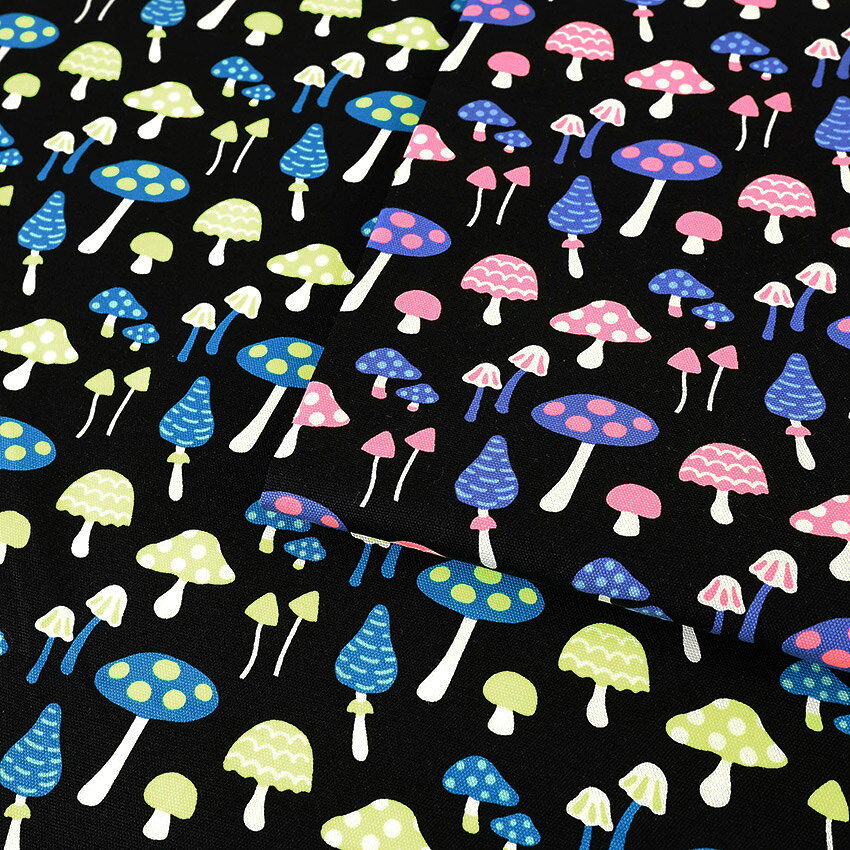 neon mushlumie オックス 50cm単位 | 切売り 切り売り 生地 布 布地 コットン100％ きのこ キノコ マッシュルーム 蛍光 ネオンカラー 蛍光色 蛍光カラーかっこいい かわいい 普通地 丈夫 色鮮やか ビビット カラフル 目立つ