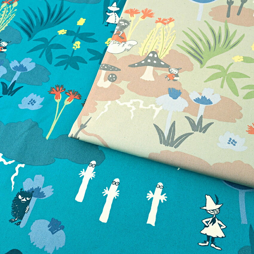 ムーミン×河東梨香 めざめる大地 オックス 50cm単位 | 切売り 切り売り 生地 布 布地 コットン100％ ムーミン 河東梨香 北欧風 北欧調 北欧テイスト 作家 コラボ 普通地 丈夫 花柄 植物柄 ニョロニョロ スナフキン tonaのサムネイル